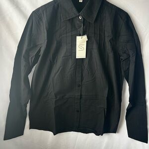 Siliteelon unisex, medium, long sleeve button up, pleated front shirt